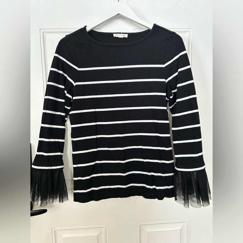 beachlunchlounge Striped Long Sleeve Top with Mesh Cuffs